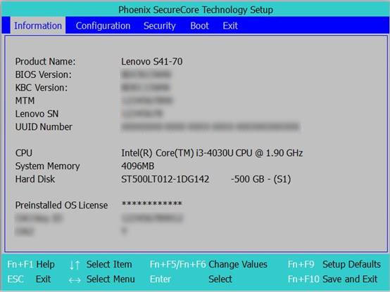 Lenovo S41-70 BIOS设置详解