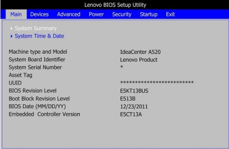 [BIOS设置]联想IdeaCentre A520修改硬盘模式