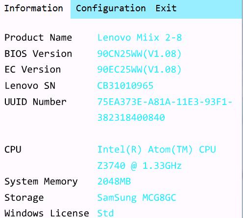 Lenovo Miix系列平板设置U盘启动