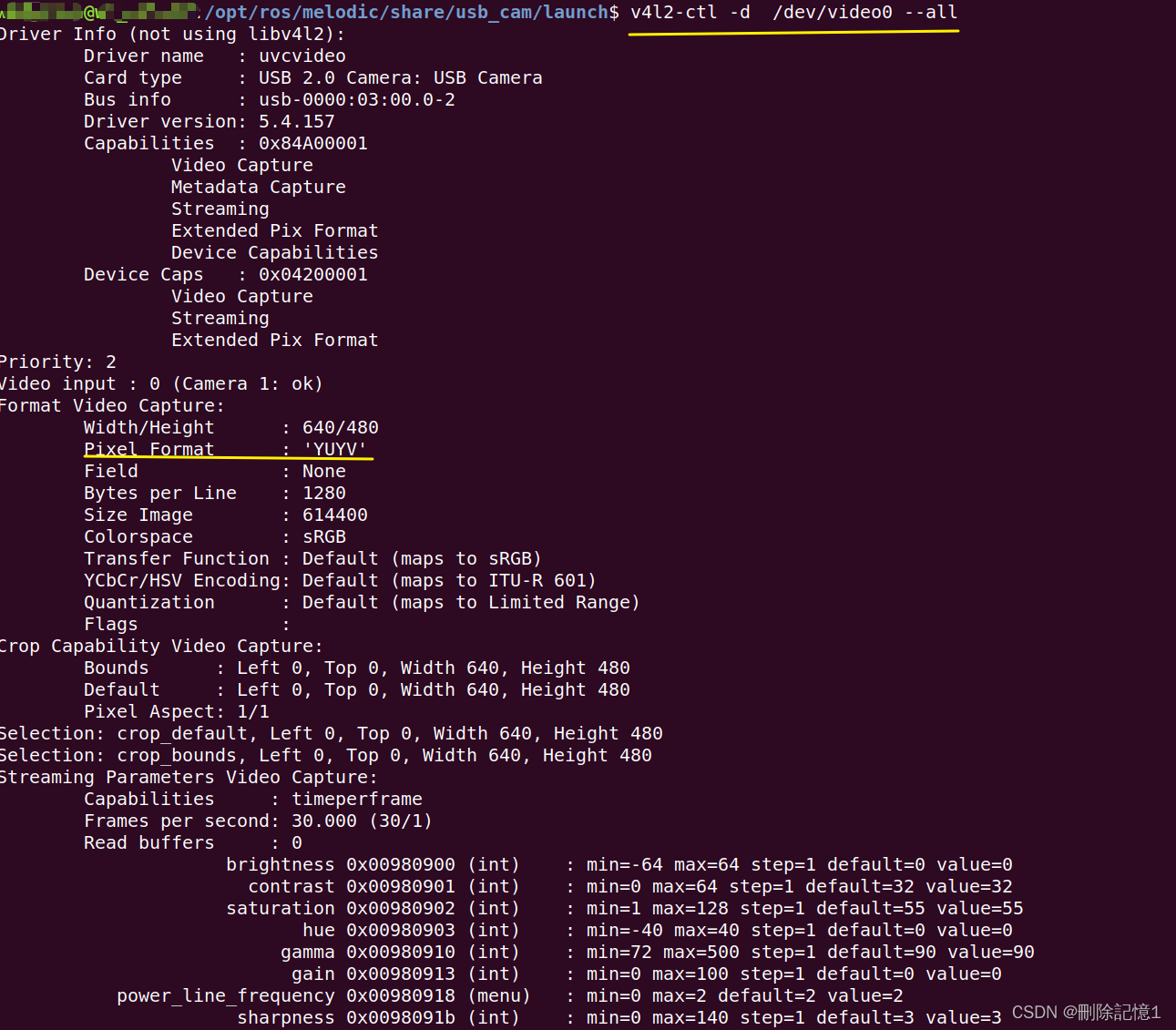 ros usb_cam功能包启动提示 [mjpeg @ 0x5577d8ebe0] No ...