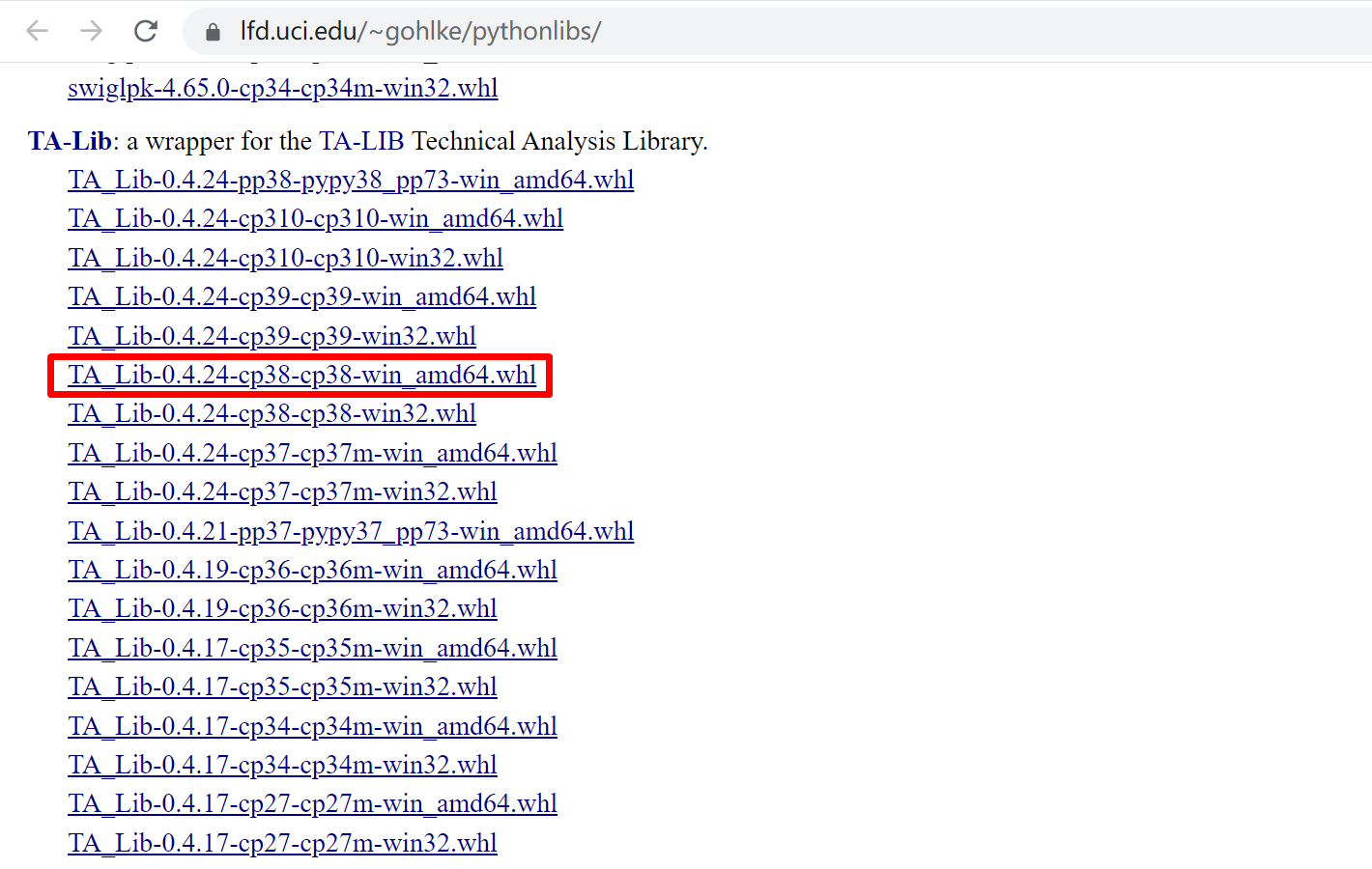 下载TA_Lib-0.4.24-cp38-cp38-win_amd64.whl