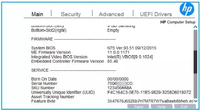 使用 BIOS的HP BIOS条目