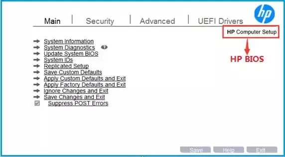 使用 BIOS的HP BIOS条目