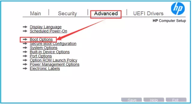 使用 BIOS的HP BIOS条目