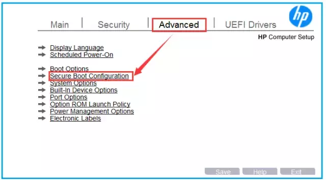 使用 BIOS的HP BIOS条目