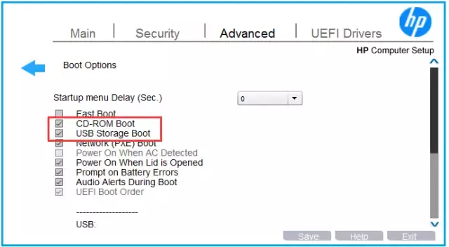 使用 BIOS的HP BIOS条目