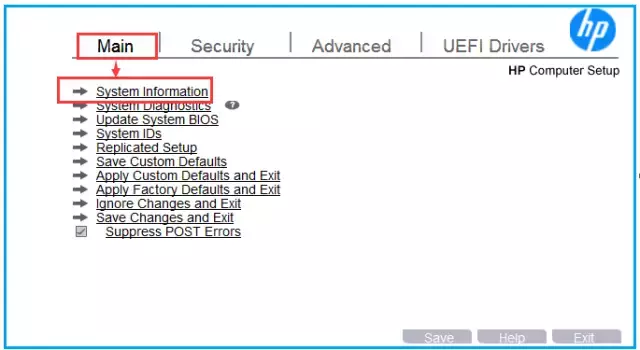 使用 BIOS的HP BIOS条目