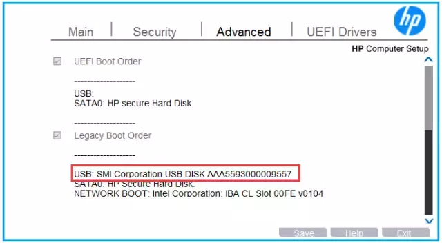 使用 BIOS的HP BIOS条目