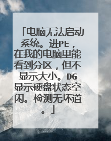 电脑无法启动系统。进PE，在我的电脑里能看到分区，但不显示大小。DG显示硬盘状态空闲。检测无坏道。