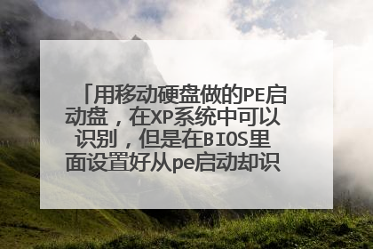 用移动硬盘做的PE启动盘,在XP系统中可以识别,但是在BIOS里面设置好从pe启动却识别不到硬盘。