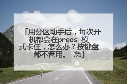 用分区助手后,每次开机都会在preos 模式卡住,怎么办?按键盘都不管用。 急