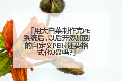 用大白菜制作完PE系统后,以后开添加别的自定义PE时还要格式化U盘吗?