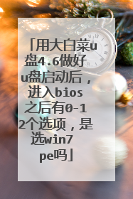 用大白菜u盘4.6做好u盘启动后，进入bios之后有0-12个选项，是选win7 pe吗