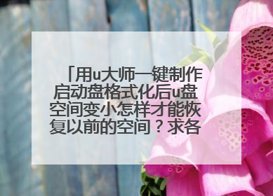 用u大师一键制作启动盘格式化后u盘空间变小怎样才能恢复以前的空间?求各位老师帮忙在这提前说声谢谢。