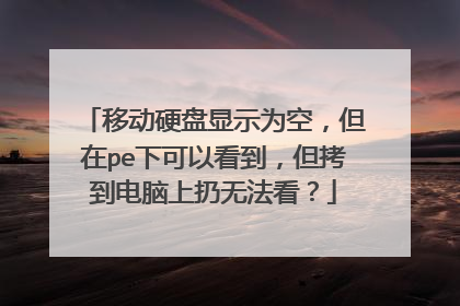 移动硬盘显示为空，但在pe下可以看到，但拷到电脑上扔无法看？