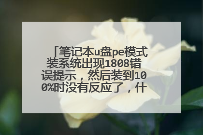 笔记本u盘pe模式装系统出现1808错误提示,然后装到100%时没有反应了,什么情况这是?