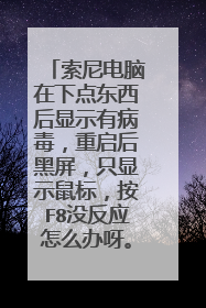 索尼电脑在下点东西后显示有病毒,重启后黑屏,只显示鼠标,按F8没反应怎么办呀。。。。很是着急,知道