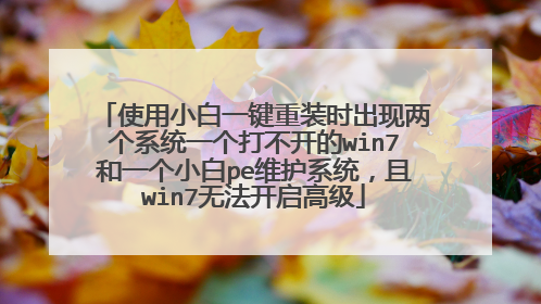 使用小白一键重装时出现两个系统一个打不开的win7和一个小白pe维护系统，且win7无法开启高级