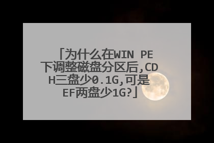 为什么在WIN PE下调整磁盘分区后,CDH三盘少0.1G,可是EF两盘少1G?