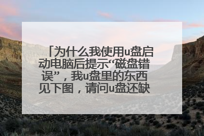 为什么我使用u盘启动电脑后提示“磁盘错误”,我u盘里的东西见下图,请问u盘还缺什么文件吗???