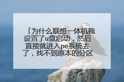 为什么联想一体机我设置了u盘启动，然后直接就进入pe系统去了，找不到原本的分区，请问怎么重装？