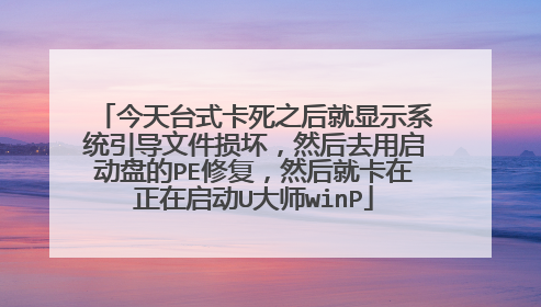 今天台式卡死之后就显示系统引导文件损坏，然后去用启动盘的PE修复，然后就卡在正在启动U大师winP