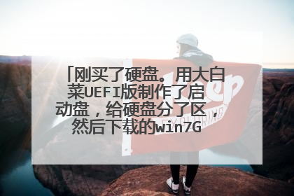 刚买了硬盘。用大白菜UEFI版制作了启动盘,给硬盘分了区,然后下载的win7GHOST版iso