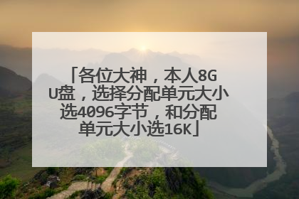 各位大神，本人8G U盘，选择分配单元大小选4096字节，和分配单元大小选16K
