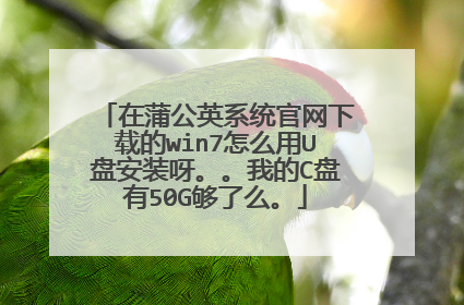 在蒲公英系统官网下载的win7怎么用U盘安装呀。。我的C盘有50G够了么。