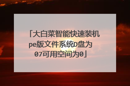 大白菜智能快速装机pe版文件系统D盘为07可用空间为0
