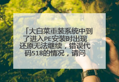 大白菜重装系统中到了进入PE安装时出现还原无法继续，错误代码518的情况，请问怎么处理？