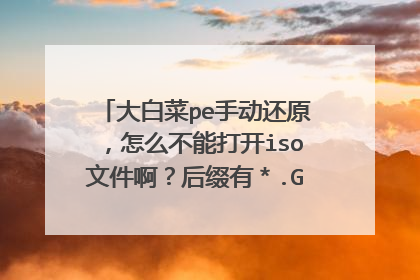 大白菜pe手动还原,怎么不能打开iso文件啊?后缀有*.GHO,*.*等等,为什么没有*.ISO