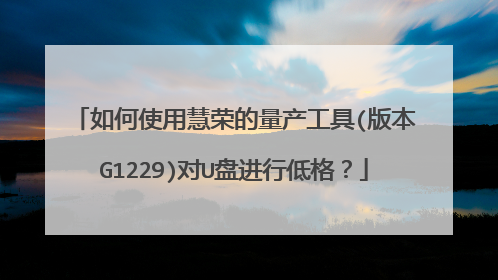 如何使用慧荣的量产工具(版本G1229)对U盘进行低格?