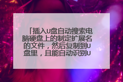 插入U盘自动搜索电脑硬盘上的制定扩展名的文件,然后复制到U盘里,且能自动识别U盘跟系统盘符?