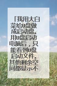 我用大白菜给U盘做成启动盘。用U盘启动电脑后，只能看到U盘启动文件。其他剩余空间都显示不出来？