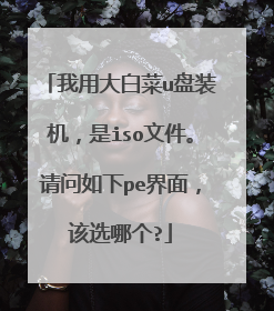 我用大白菜u盘装机,是iso文件。请问如下pe界面,该选哪个?