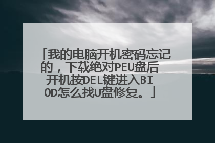 我的电脑开机密码忘记的,下载绝对PEU盘后开机按DEL键进入BIOD怎么找U盘修复。