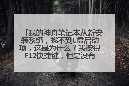 我的神舟笔记本从新安装系统,找不到U盘启动项,这是为什么?我按得F12快捷键,但是没有U盘,之前大