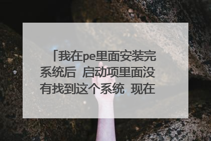 我在pe里面安装完系统后 启动项里面没有找到这个系统 现在启动不了系统怎么办