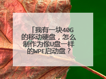 我有一块40G的移动硬盘,怎么制作为像U盘一样的WPE启动盘?或者让U盘里的PE系统让电脑找到或识别移动硬盘