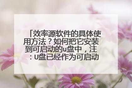 效率源软件的具体使用方法？如何把它安装到可启动的u盘中，注：U盘已经作为可启动的PE系统。