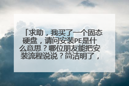 求助，我买了一个固态硬盘，请问安装PE是什么意思？哪位朋友能把安装流程说说？简洁明了，PE怎么搞，