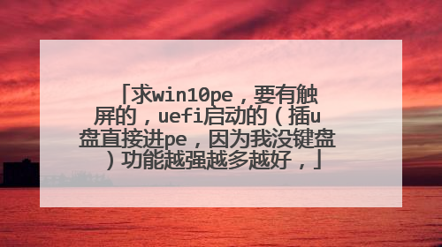 求win10pe，要有触屏的，uefi启动的（插u盘直接进pe，因为我没键盘）功能越强越多越好，