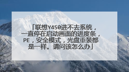 联想Y450进不去系统,一直停在启动画面的进度条,PE,安全模式,光盘重装都是一样。请问该怎么办