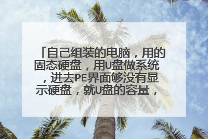 自己组装的电脑,用的固态硬盘,用U盘做系统,进去PE界面够没有显示硬盘,就U盘的容量,请问啥原因?