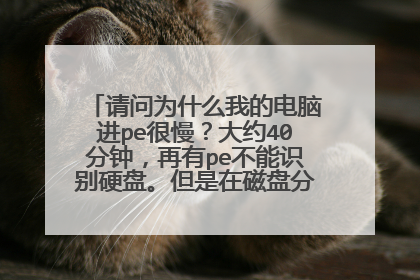 请问为什么我的电脑进pe很慢？大约40分钟，再有pe不能识别硬盘。但是在磁盘分区下能识别？