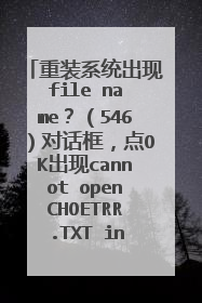 重装系统出现file name？（546）对话框，点OK出现cannot openCHOETRR.TXT insert disk