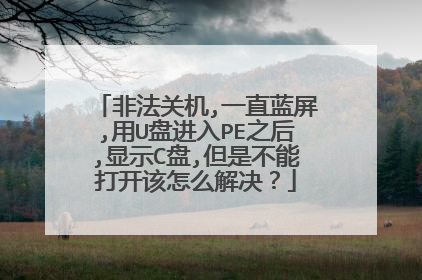 非法关机,一直蓝屏,用U盘进入PE之后,显示C盘,但是不能打开该怎么解决？