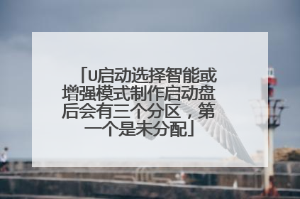 U启动选择智能或增强模式制作启动盘后会有三个分区,第一个是未分配