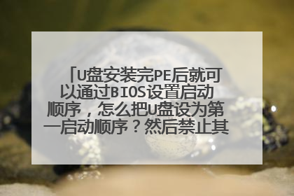 U盘安装完PE后就可以通过BIOS设置启动顺序,怎么把U盘设为第一启动顺序?然后禁止其他硬盘启动,